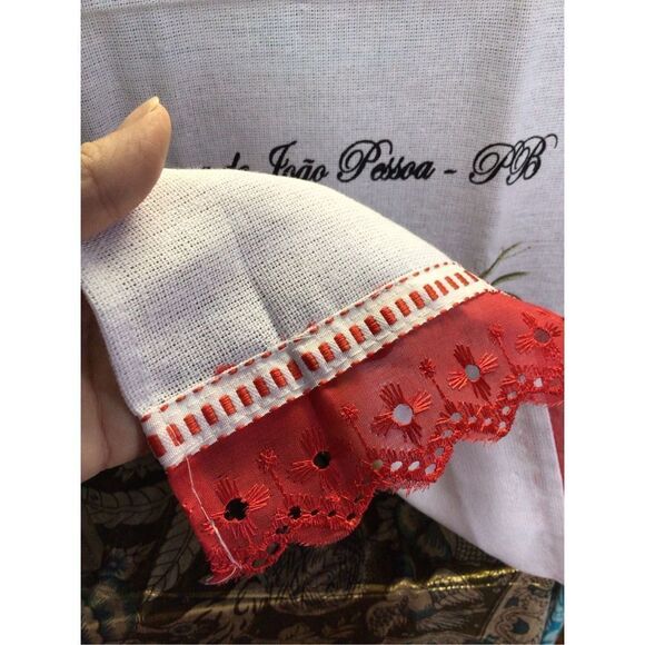 Vintage Linen Watermelon Table Cover White Red - Picture 4 of 11